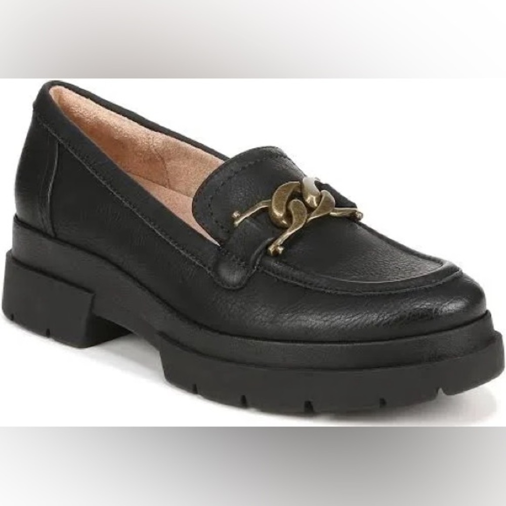 SOUL Naturalizer Black Loafers with Gold Chain Detail